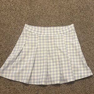 Francesca's Collections White and Blue Plaid Pleated Mini Skirt